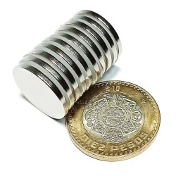 Imán 20mm x 2mm Neodimio Circular 12,000 Gauss