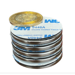 Imán 40mm x 3mm 3M Neodimio Con Adhesivo 12,000 Gauss
